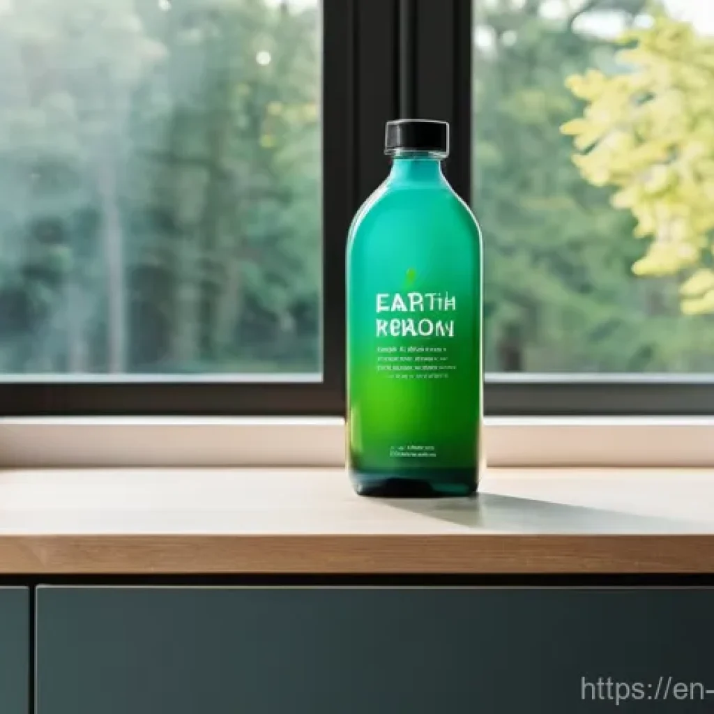 그린워싱의 주요 징후 - **Prompt:** A vibrant, eye-level shot of a cleaning product bottle prominently displayed on a clean,...