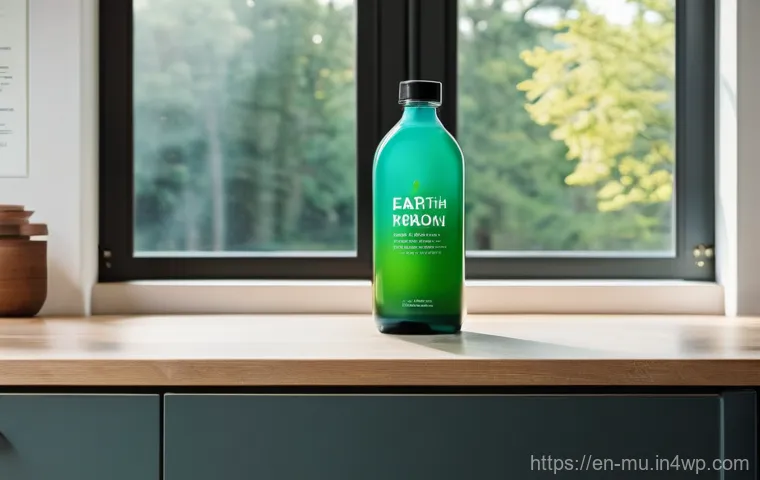 그린워싱의 주요 징후 - **Prompt:** A vibrant, eye-level shot of a cleaning product bottle prominently displayed on a clean,...