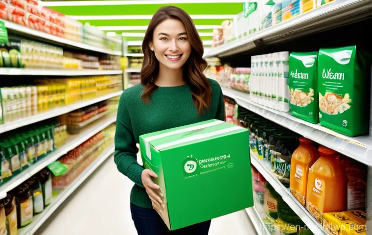그린워싱 비판을 위한 실용적 지침 - **Prompt 1: The Greenwash Deception**
    A realistic, high-definition photograph of a supermarket a...