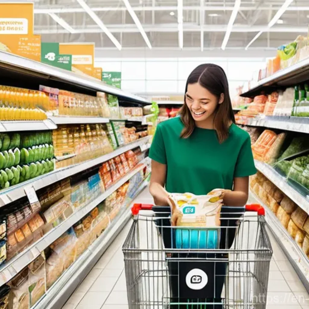그린워싱과 진정한 지속 가능성의 차이 - Unmasking Greenwashing in the Supermarket Aisle**

A brightly lit, modern supermarket aisle. In the ...