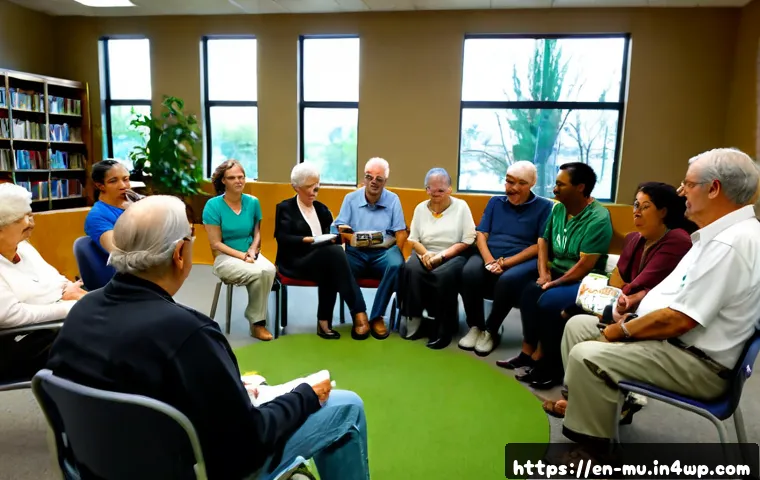Home 17 그린워싱의 사회적 합의 형성 - Photorealistic community town hall in a modern American public library, diverse group of adults and ...